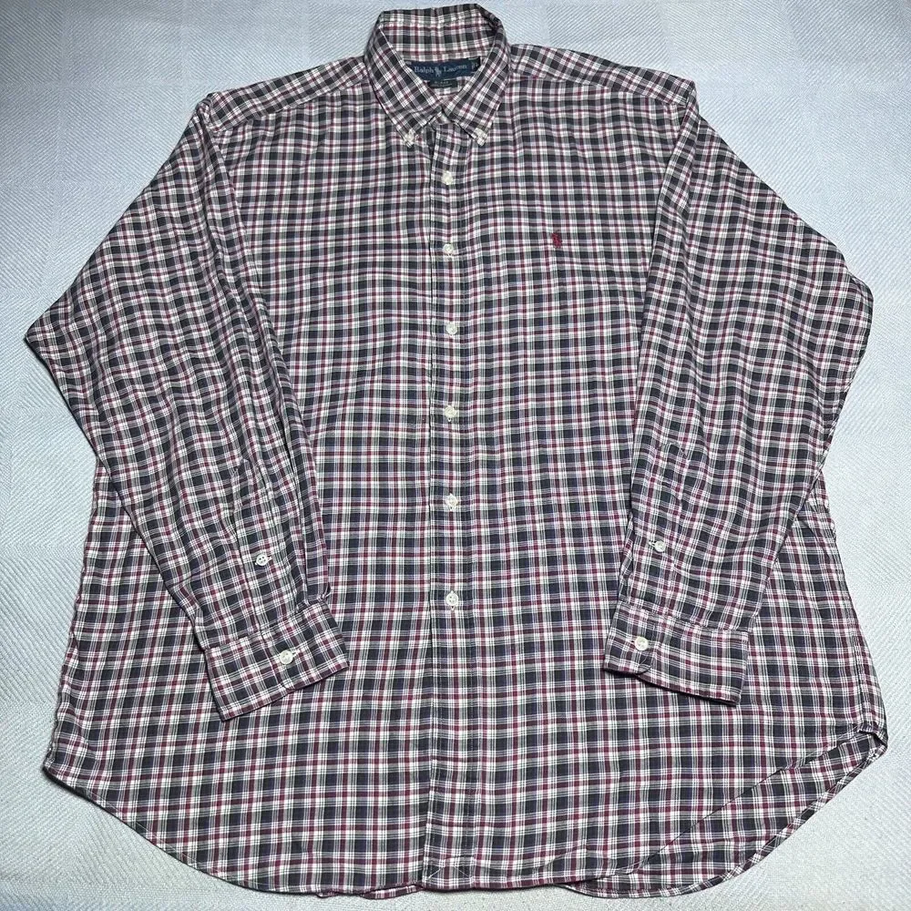 Ralph Lauren Red Plaid Button Down‎ Blake Cotton Shirt Men's Size Large